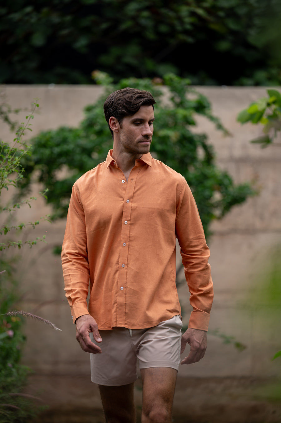 Camisa 100% lino burnt orange