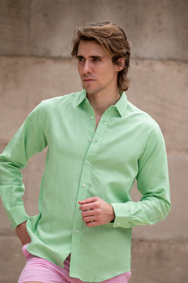 Camisa 100% lino Green mist