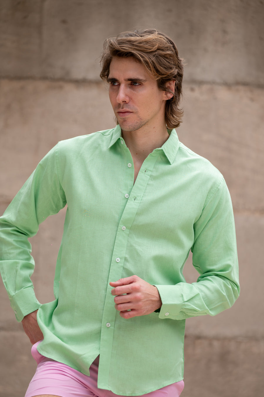Camisa 100% lino Green mist
