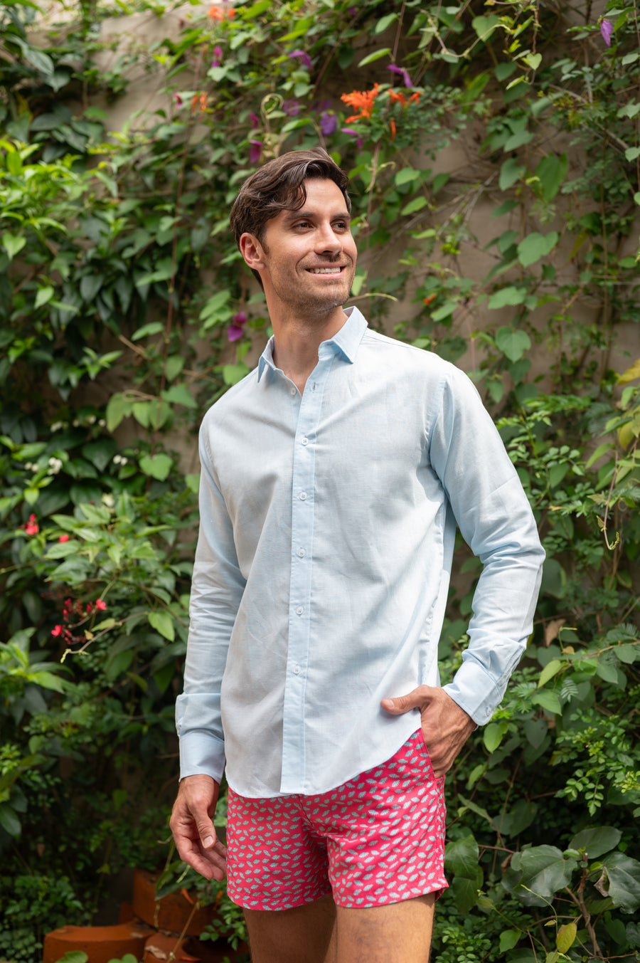 Camisa 100% lino azul claro