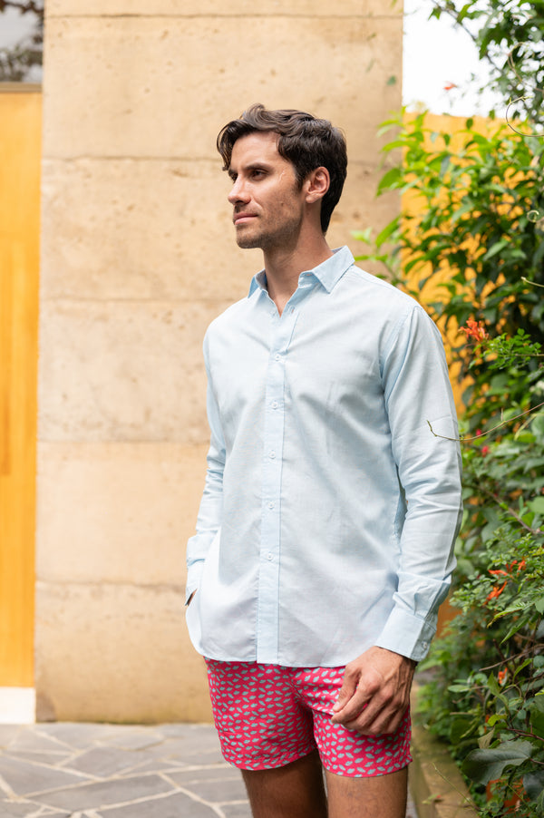 Camisa 100% lino azul claro