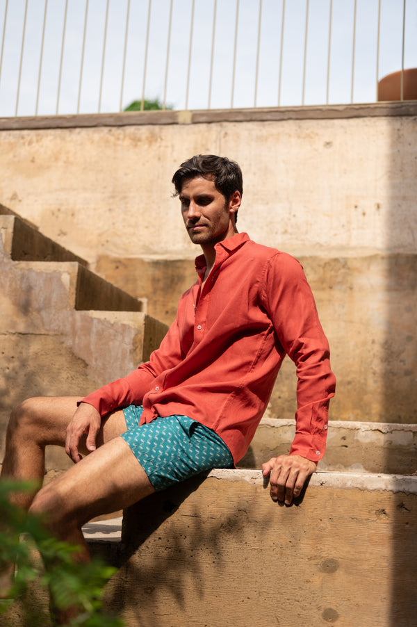 Camisa 100% lino tomate tango